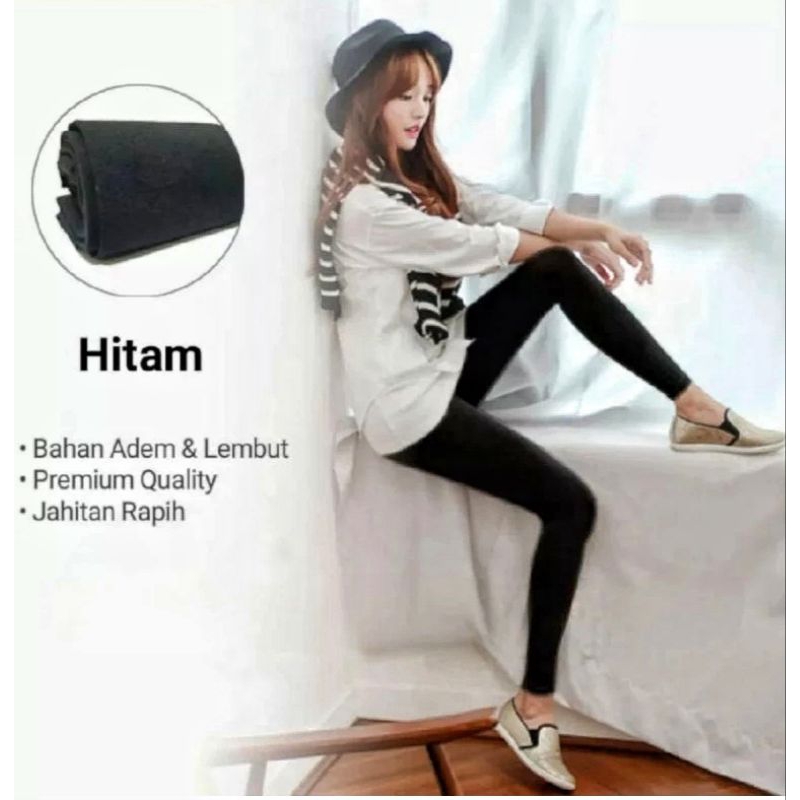 Leging Kaos Wanita Dewasa Panjang - Lejing Wanita Tebal - Celana Legging Panjang Wanita Warna Hitam