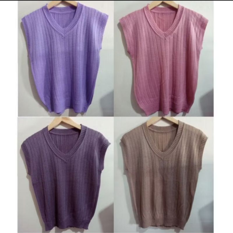 Vest Rompi Rajut Jalur Knit Outer