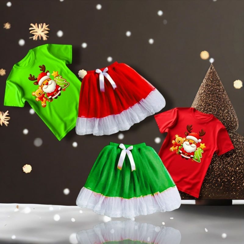 Stelan baju anak perempuan/baju natal/baju stelan sinterklas/usia baby-12tahun