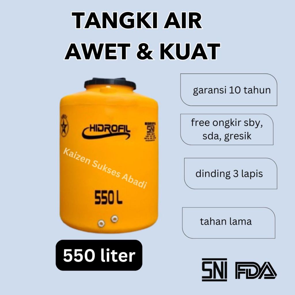 tangki tandon toren air atas rumah plastik merek hidrofil 550 500 liter terdekat termurah bergaransi