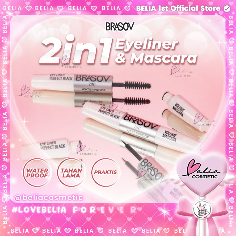 ❤ BELIA ❤ BRASOV 2IN1 Volume Mascara & Eyeliner Perfect Black Waterproof | Mascara | Maskara