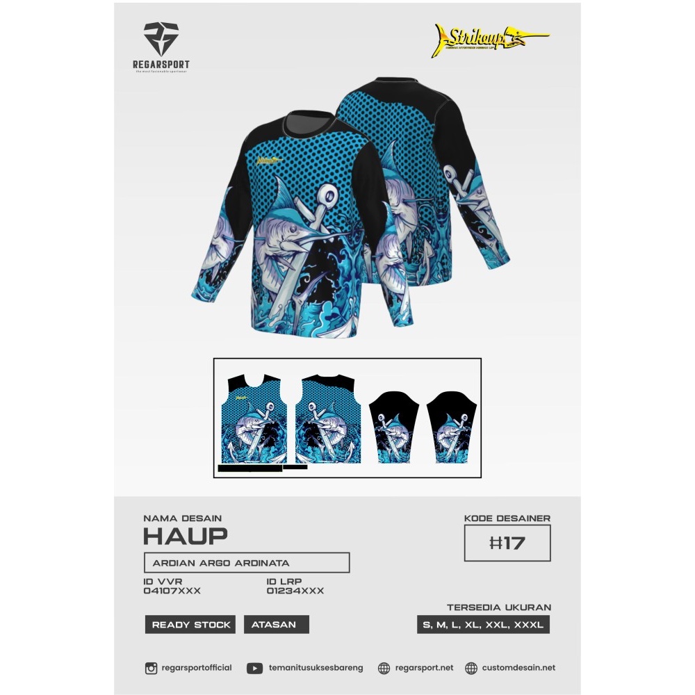 Regarsport - 219 Kaos Jersey Mancing Lengan Panjang Biru