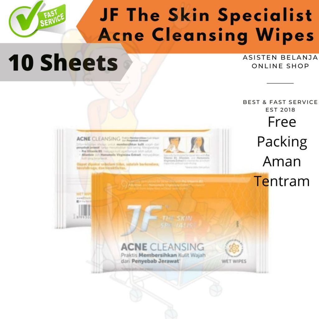 Jf wipes anti acne cleansing wet facial wipes isi 10 sheets tisu basah antibacterial