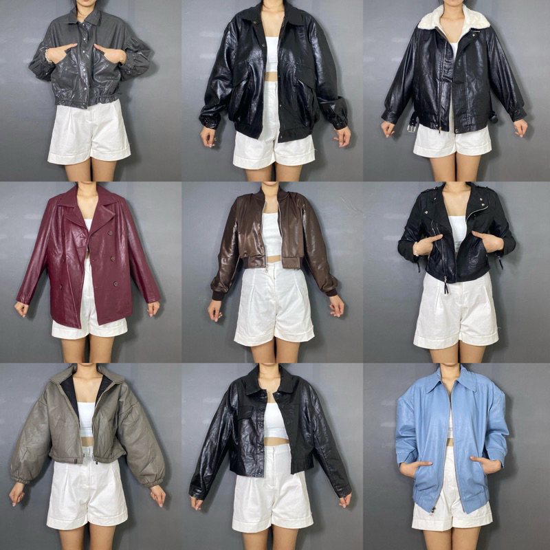 LEATHER JACKET/ JAKET KULIT CROP HITAM WANITA RAMONES SHERPA