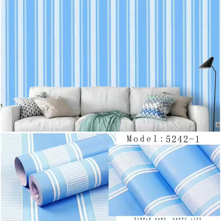Wallpaper Dinding Kamar Tidur Wallpaper Dinding Wallsticker Motif Salur Biru 167