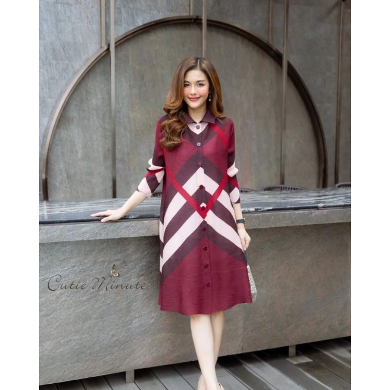 Dress Cutie Minute Premium Import Bangkok Dress Plisket Viral Naik Turun Dress Kondangan Dress Pesta