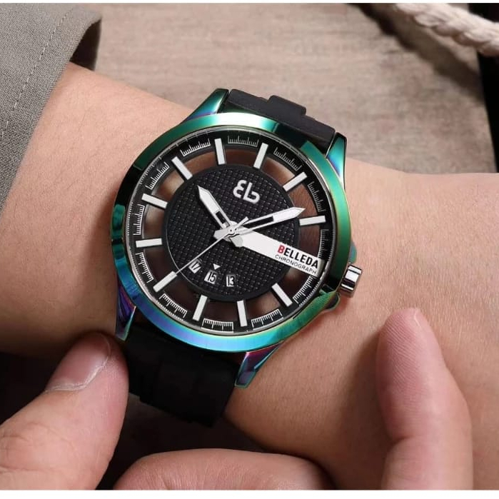 Jam Tangan Pria Belleda 9277 Analog Tanggal Aktif Strap Rubber Anti Air 30M Original