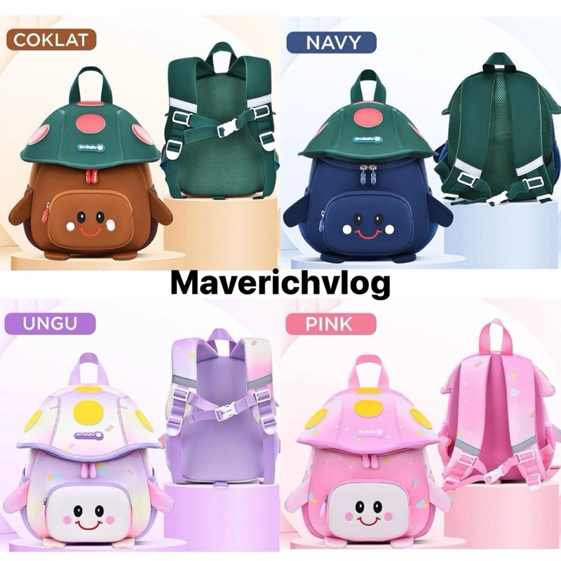 TAS RANSEL BESAR ANAK 3D MOTIF JAMUR ORIGINAL UK 28