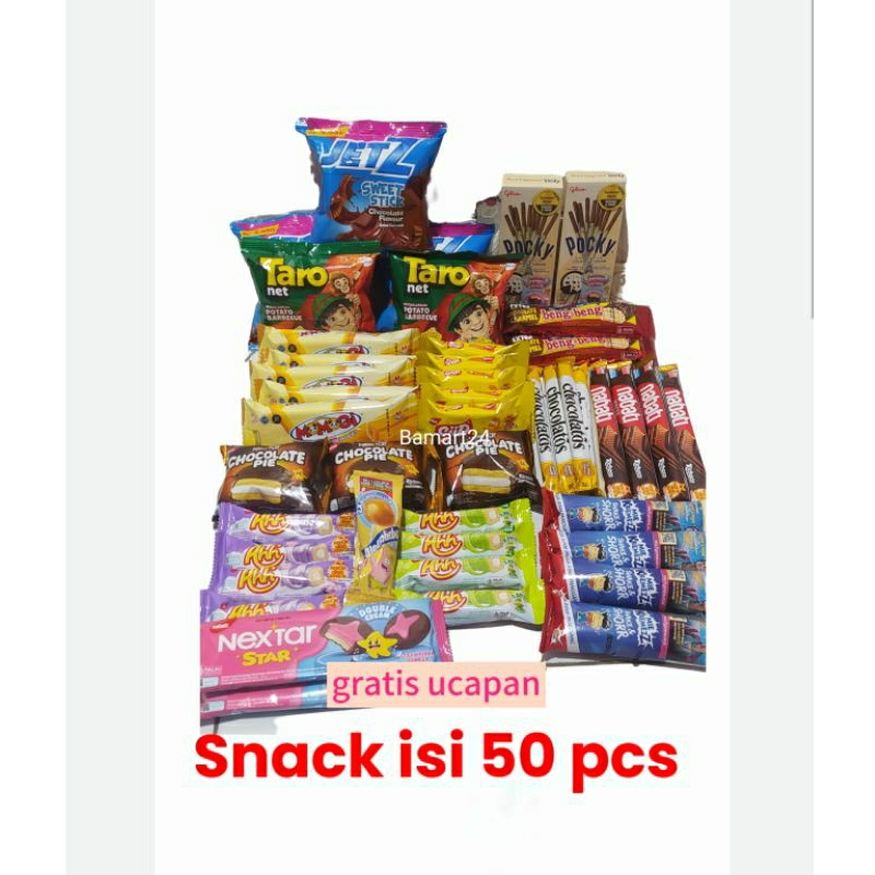 

PAKET SNACK ISI 50 PCS UNTUK HAMPERS ANNIVERSARY/ULANG TAHUN/HADIAH GURU MURAH