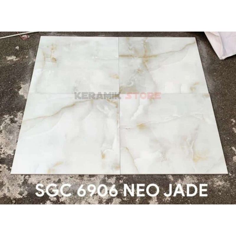 GRANIT LANTAI 60X60 PUTIH CORAK GOLD RANDOM GLOSSY