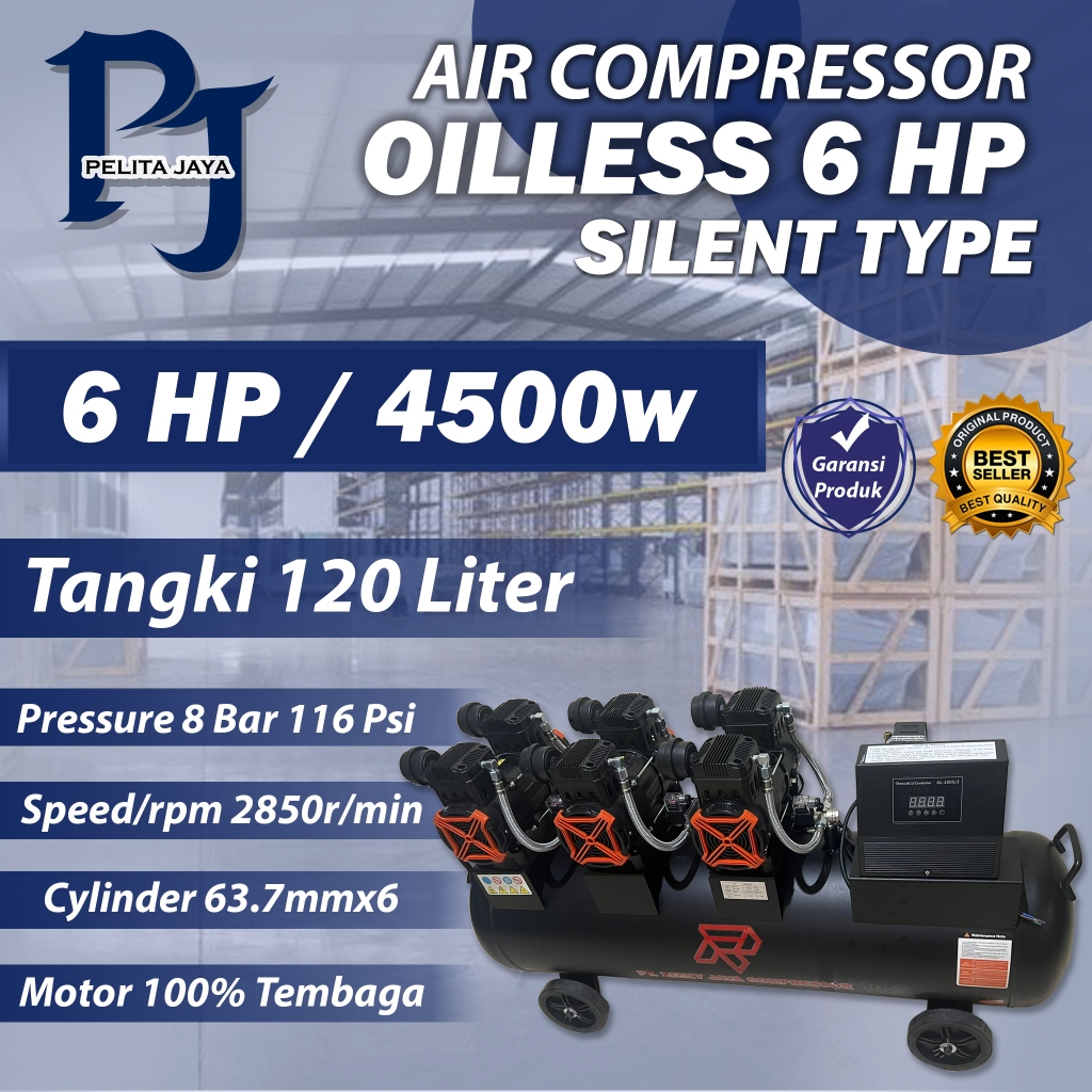 Kompresor Angin Oilless 6 HP & 8 HP Kompresor Angin Silent 3 Mesin High Speed (kompresor listrik oil