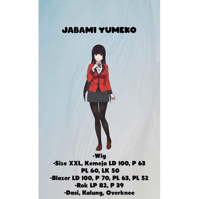 Jabami yumeko kakegurui fullset costume dan wig cosplay