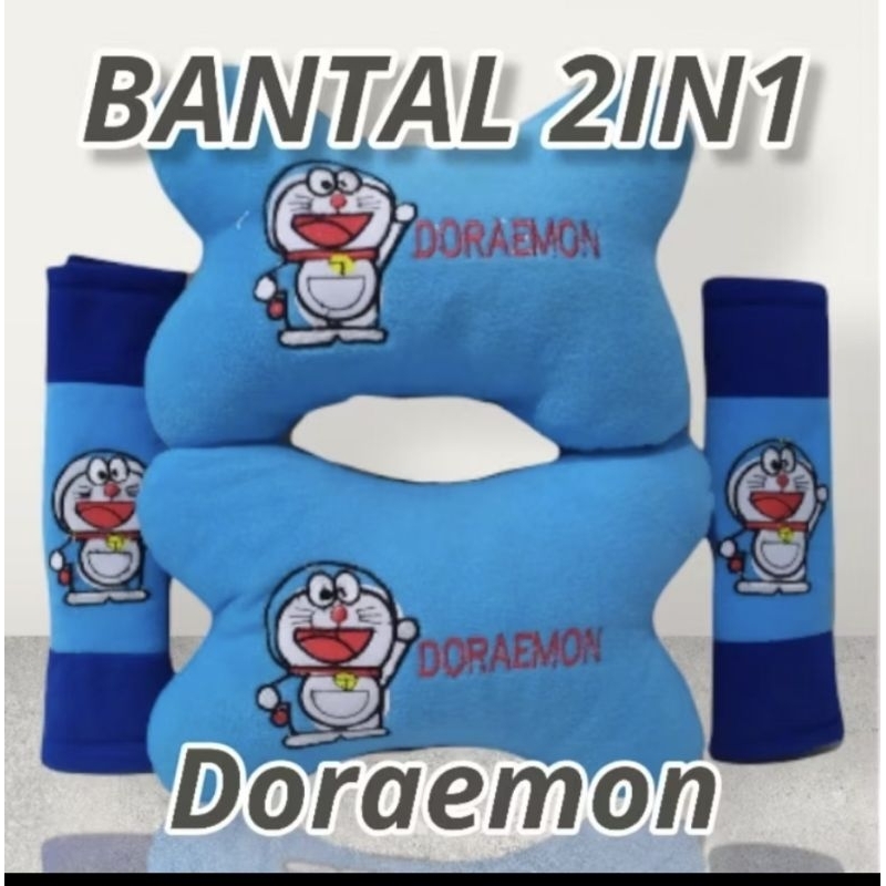 Bantal leher mobil bantal 2 in 1 Doraemon.