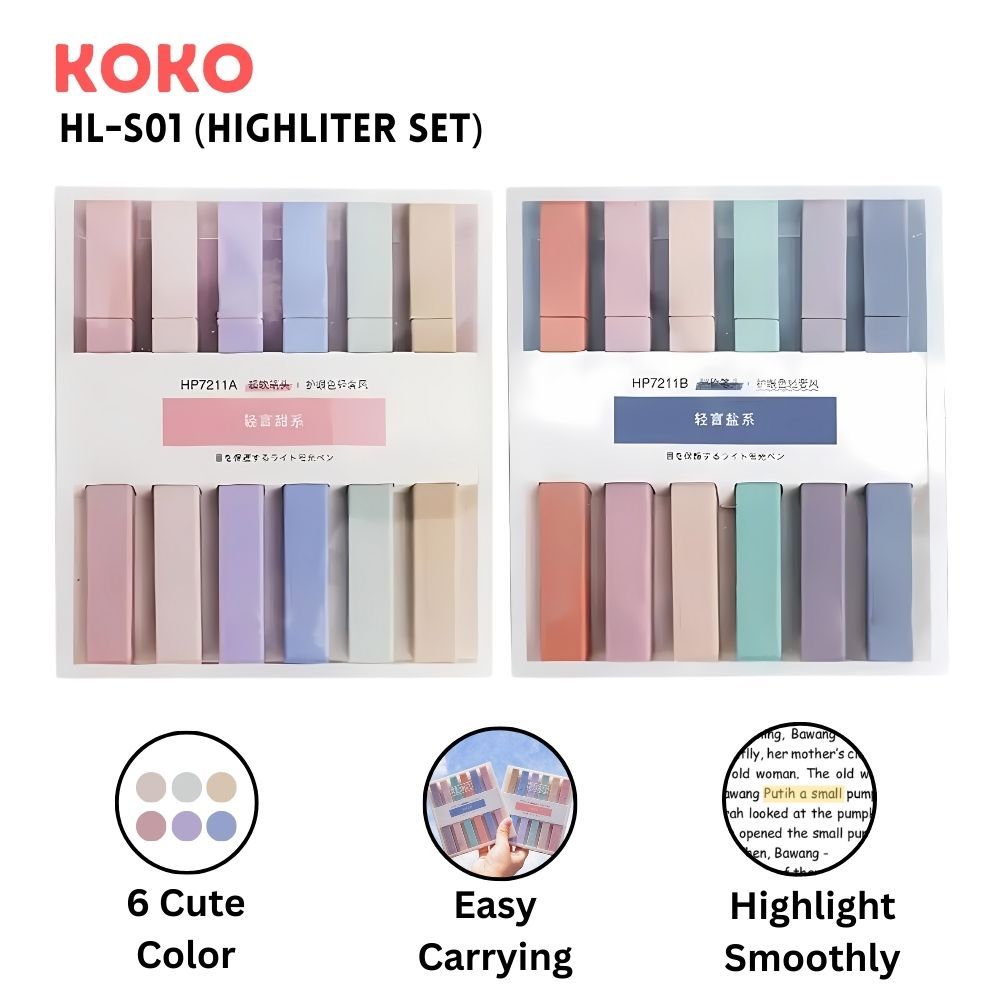 

Stabilo Highliter Koko HL-S01 Pastel Marker Color 1 Set Isi 6