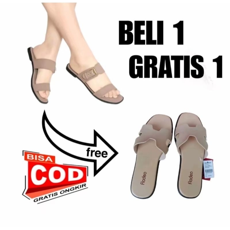 Buy 1 Get 1 Sandal Cewek Flatt Fladeo Hermes//Sandal Flat//Sandal Teplek Fashion Premium