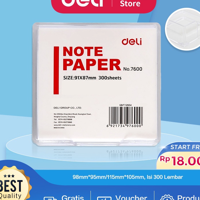

MURRRMERRR Deli Memo Paper Kertas Memo 3 Lembar Kemasan Warna Putih 76 761