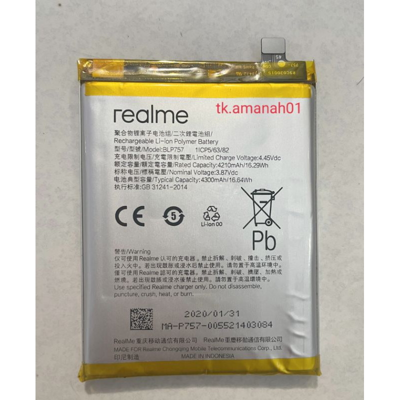 Baterai REALME 6 REALME 6 PRO REALME NARZO / BLP-757 4300mAh BLP757 Original asli Copotan HP termura