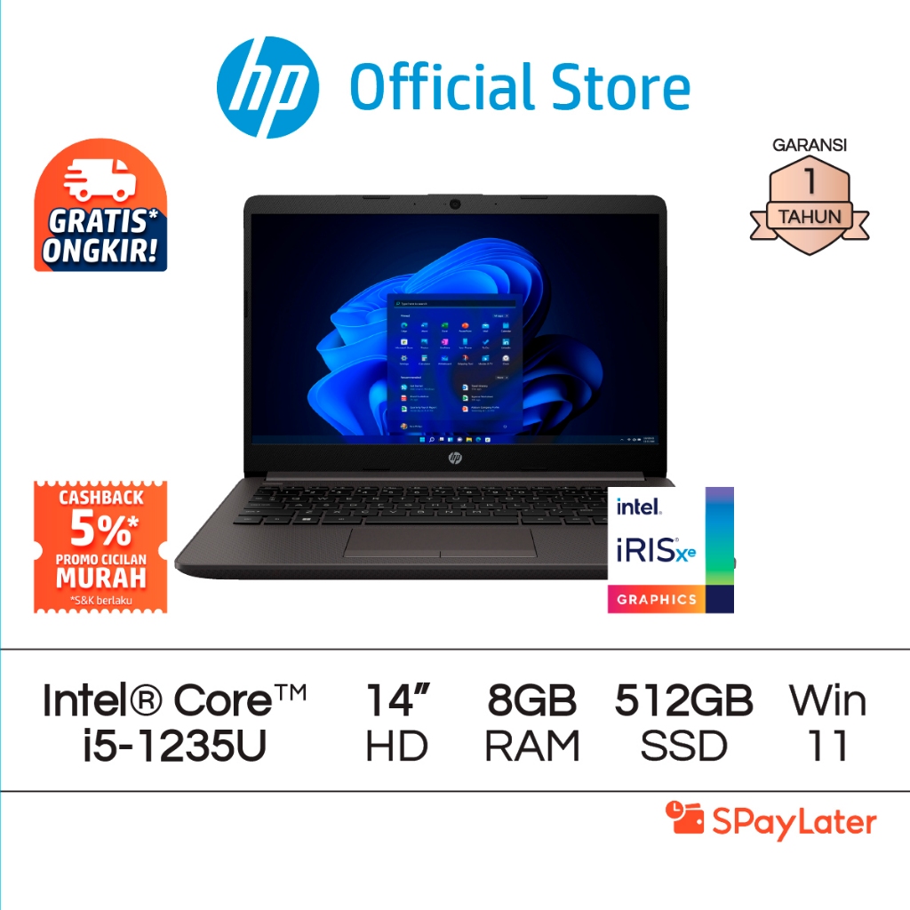 Cicilan Murah SPL - Laptop HP 240 G9 Core i5 Iris X 8GB RAM 256GB / 512GB SSD Windows 11 14 Inch Int