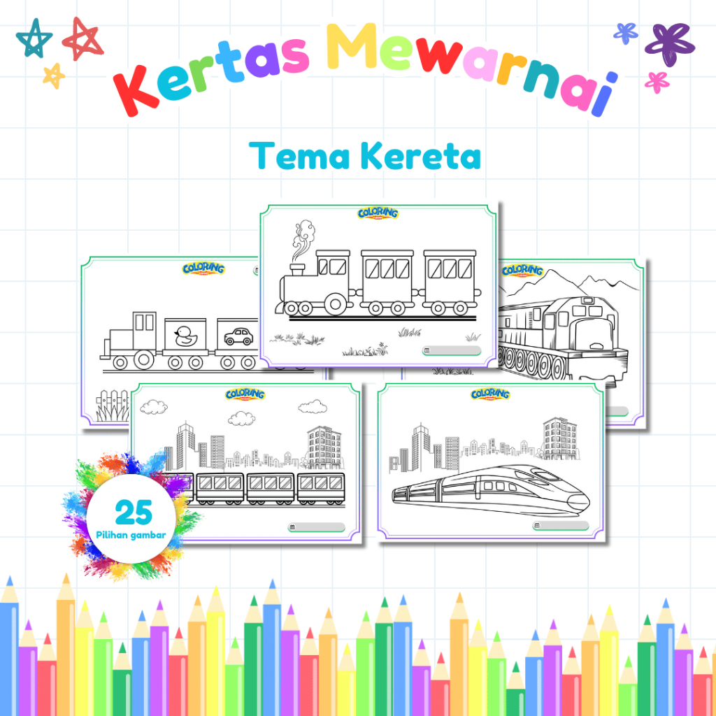 

KERTAS MEWARNAI KERETA / TRAIN COLORING BOOK / KERTAS GAMBAR / KERETA API / KERTAS MEWARNAI ANAK PAUD TK SD