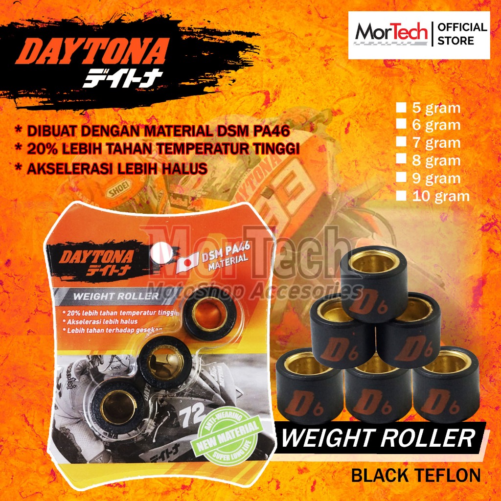 Weight Roller Roler Loler Racing Daytona Japan Black Teflon Eceran 3pcs / 6pcs untuk motor Honda Bea