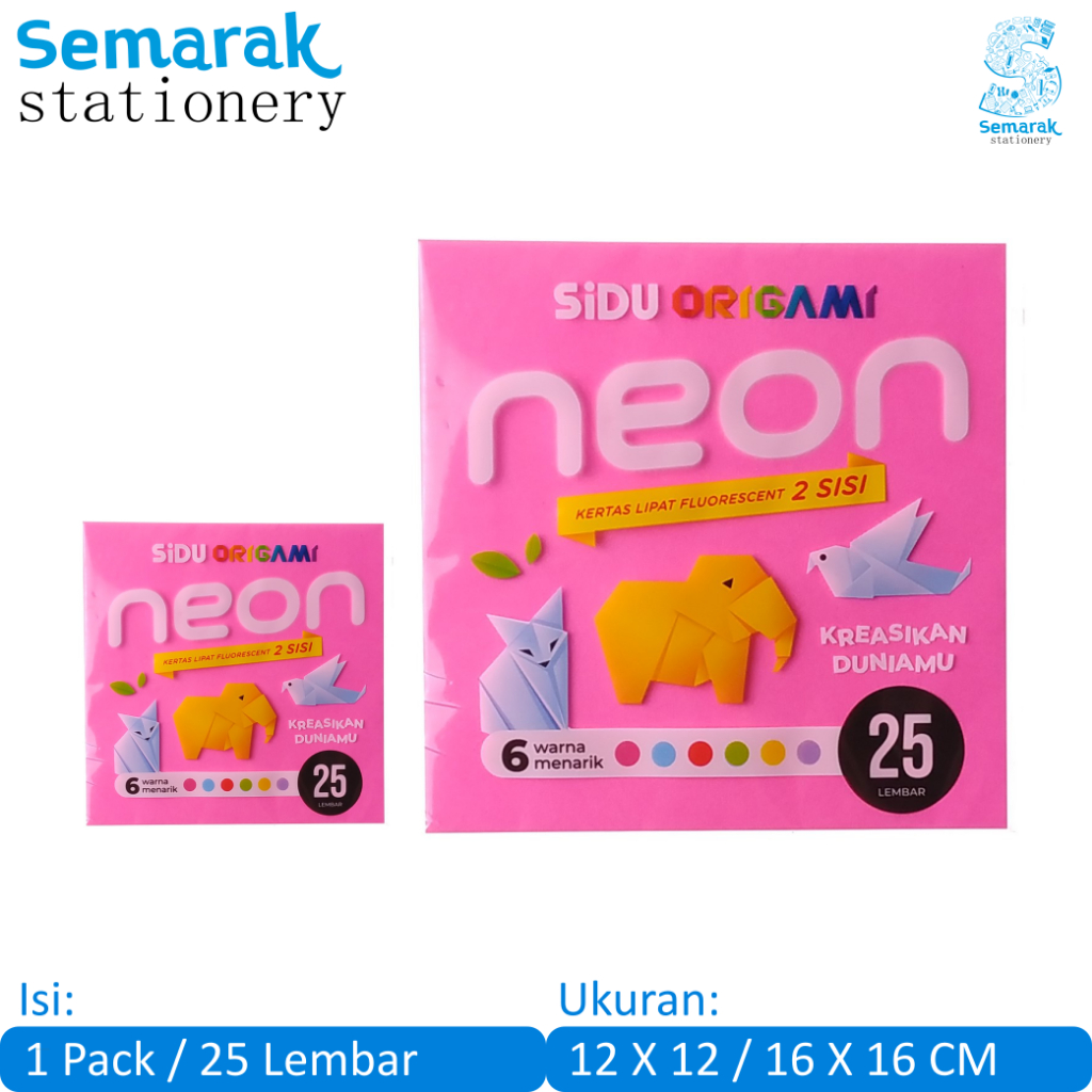 

SiDU Sinar Dunia Origami Neon Kertas Lipat Flourescent 2 Sisi [1 Pack / 25 Lembar]