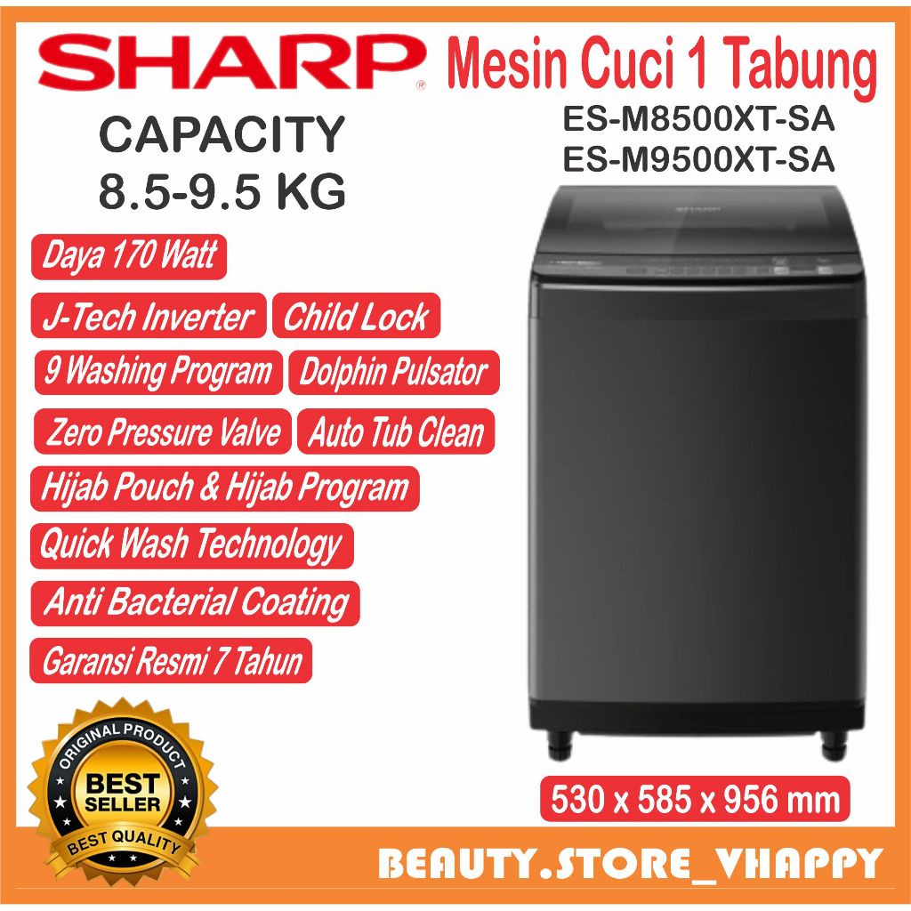 Mesin Cuci 1 Tabung Sharp 8.5 Kg/9.5 Kg ES-M8500XT-SA/ES-M9500XT-SA KHUSUS BANDUNG DAN LUAR BANDUNG