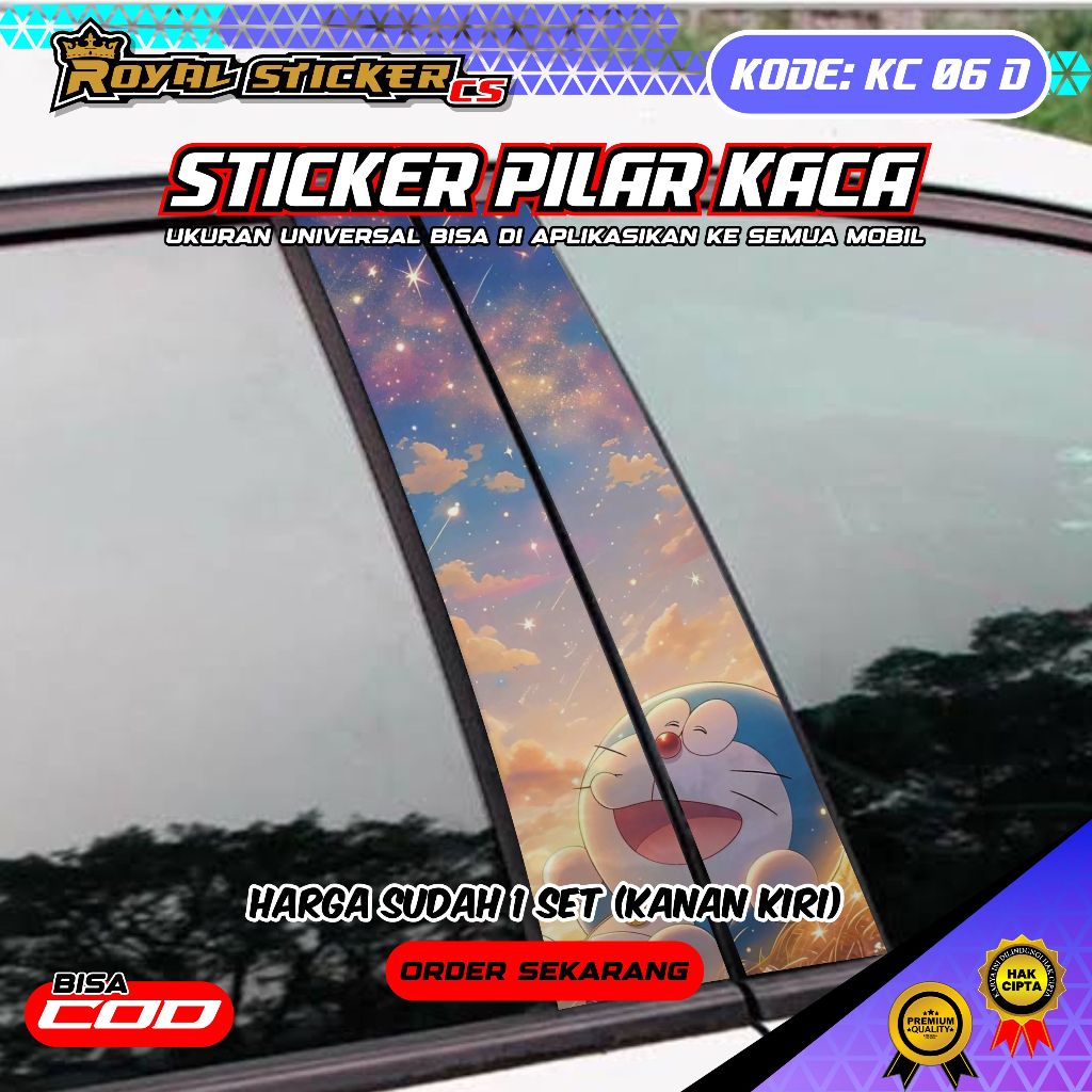 DECAL STIKER PILAR KACA MOTIF DORAEMON COCOK UNTUK SEMUA JENIS MOBIL KC 06