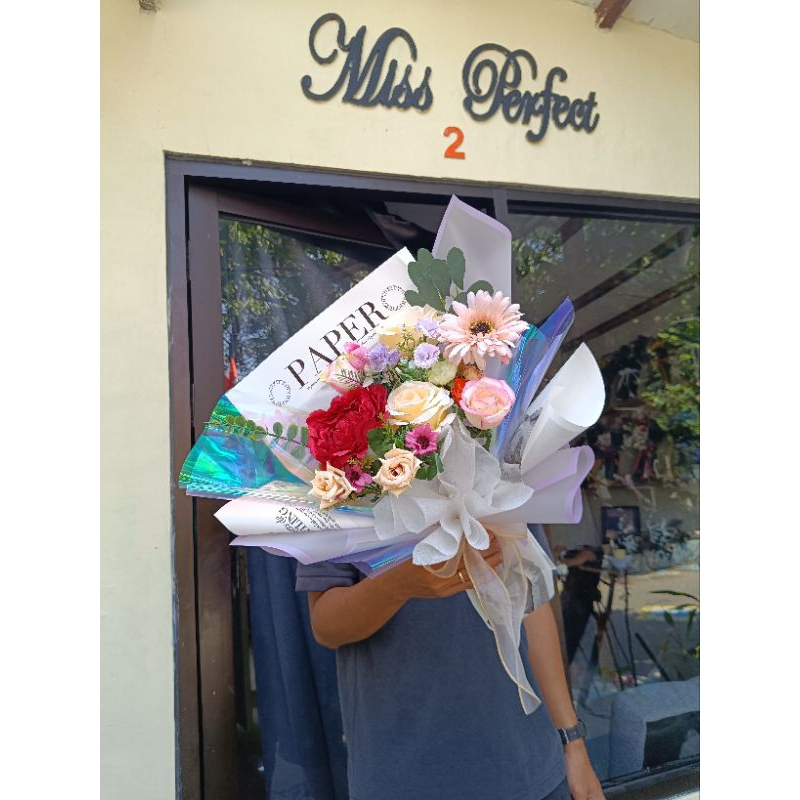 buket bunga Peony mix Gardenia artificial palsu premium Surabaya menerima dadakan