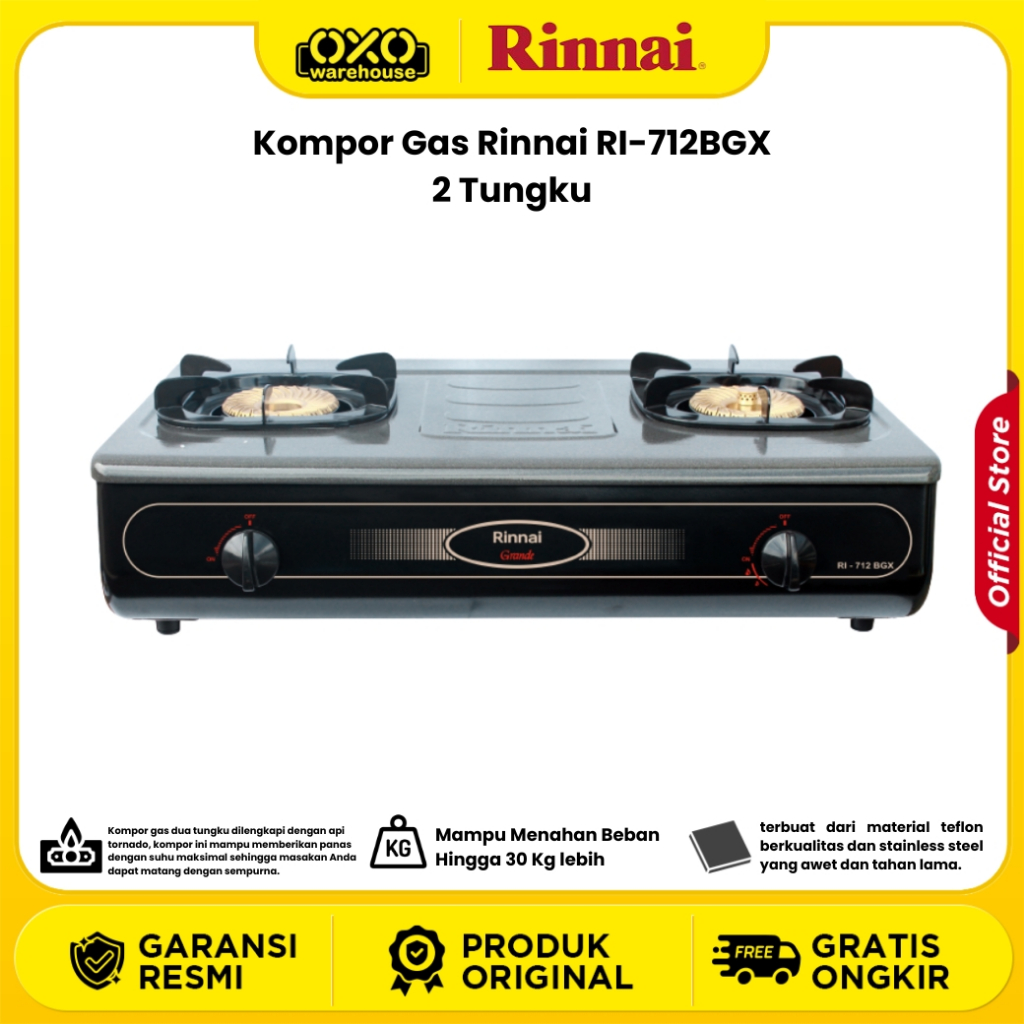 Rinnai Kompor Gas RI-712BGX 2 Tungku Garansi Resmi