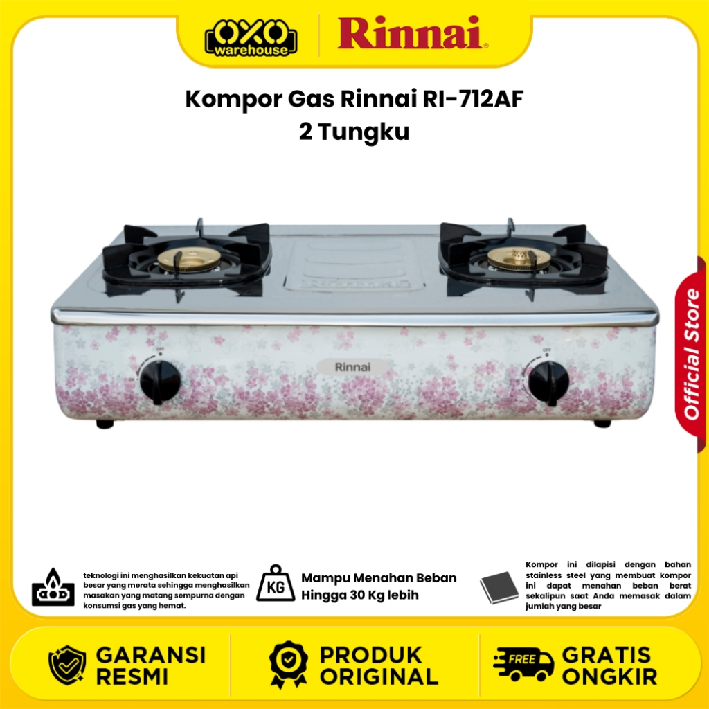 Rinnai Kompor Gas RI-712AF Api Turbo Besar + Lilin Stainless Steel Garansi Resmi 3 Tahun