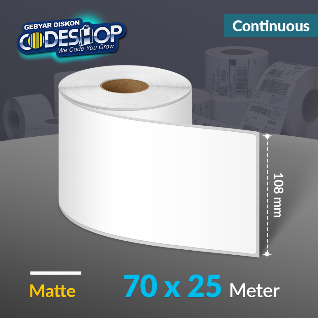 

Codeshop Label Matte 70 x 25 M Continuous Panjang 25 Meter Epson TMC3510