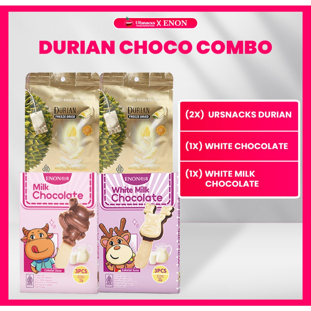 

Ursnacks X Enon - Durian Choco Combo Freeze Dried Fruit With Chocolate Popping Candy Snacks Halal BPOM