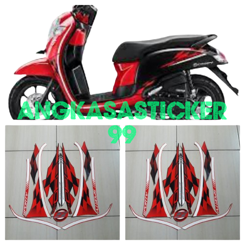 sticker striping body motor honda scoopy sporty 2018 hitam-merah