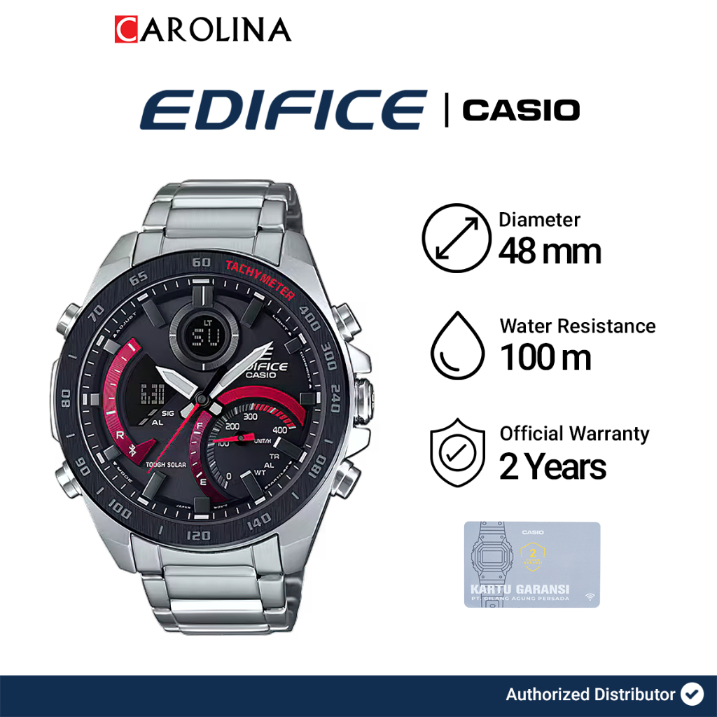 Jam Tangan Pria Casio Edifice ECB-900DB-1A Digital Analog Black Dial Silver Stainless Steel Band
