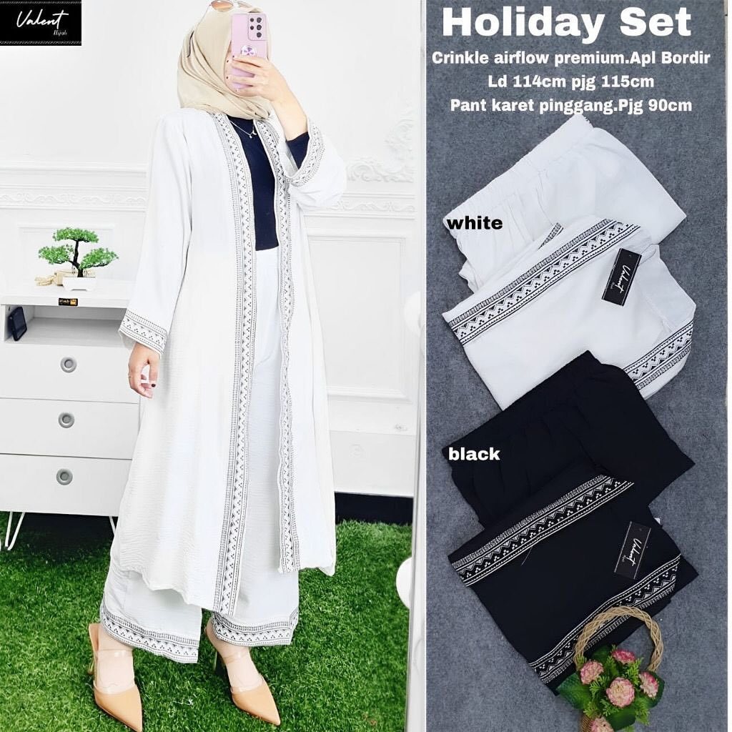 Fashion Muslim Wanita Liburan Kekinian Holiday Set Matt Cringkle Airflow Setelan Wanita 2 in 1 Kulot