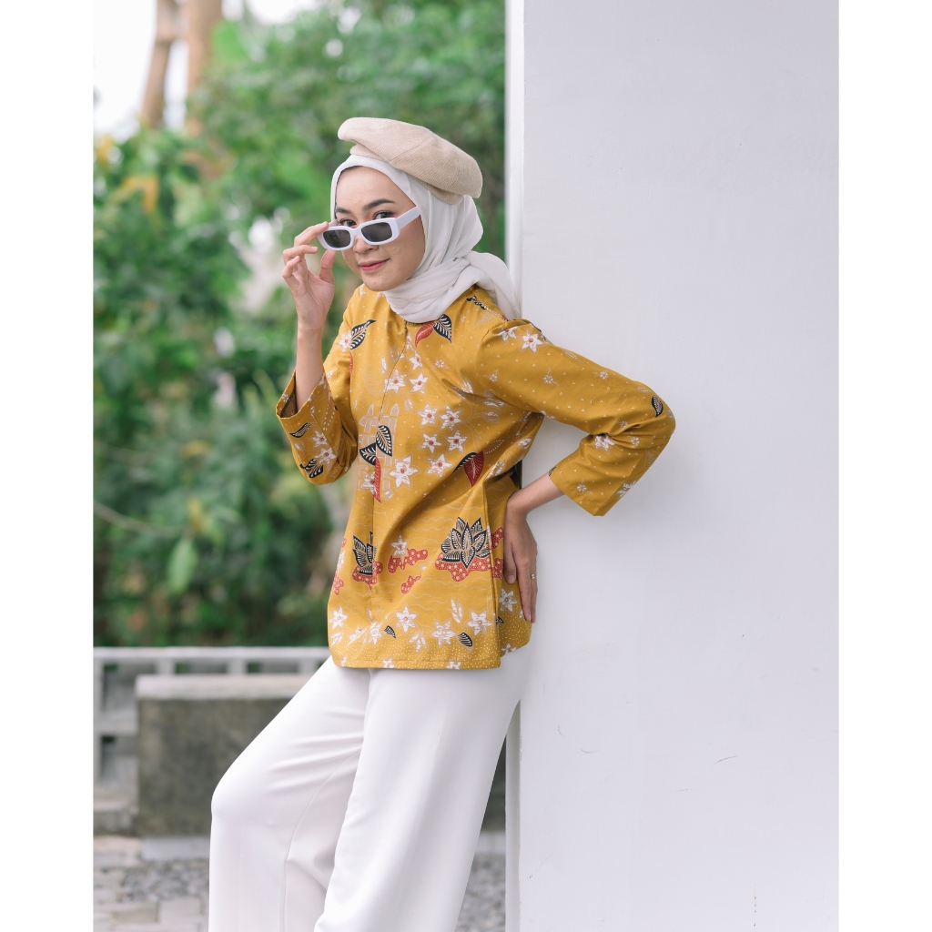 Batik Blouse Atasan Wanita Kekinian Baju Kerja Modern Couple by Andini Blouse Kuning
