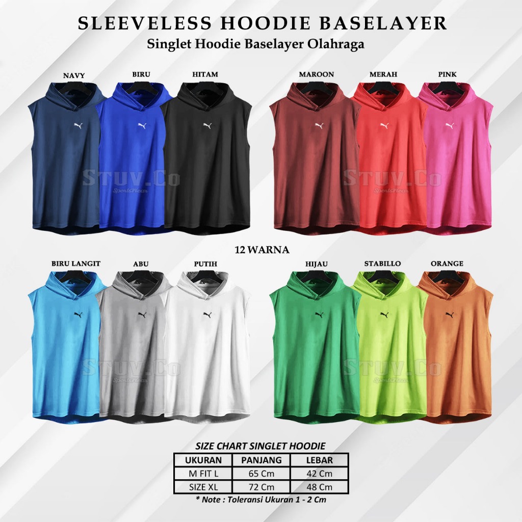 Sleeveless Hoodie Singlet Baselayer Lekbong Olahraga Pria Wanita