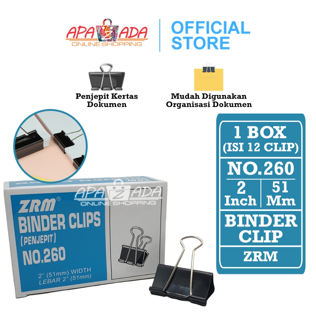 

Apazada - Binder Klip No.260 [1 Box - 12 Pcs Klip] / Binder Clip Hitam / Penjepit Kertas ZRM