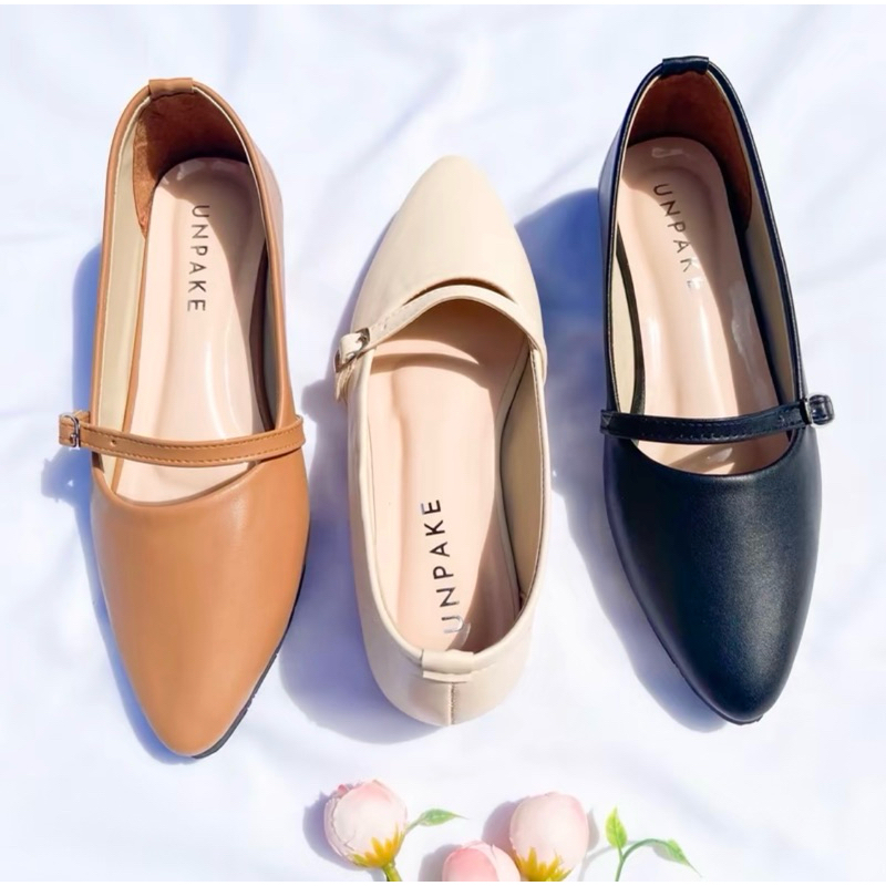 preloved sepatu unpake wanita hak tahu 3CM pantofel variasi tali satu pengait tengah simple elegant 