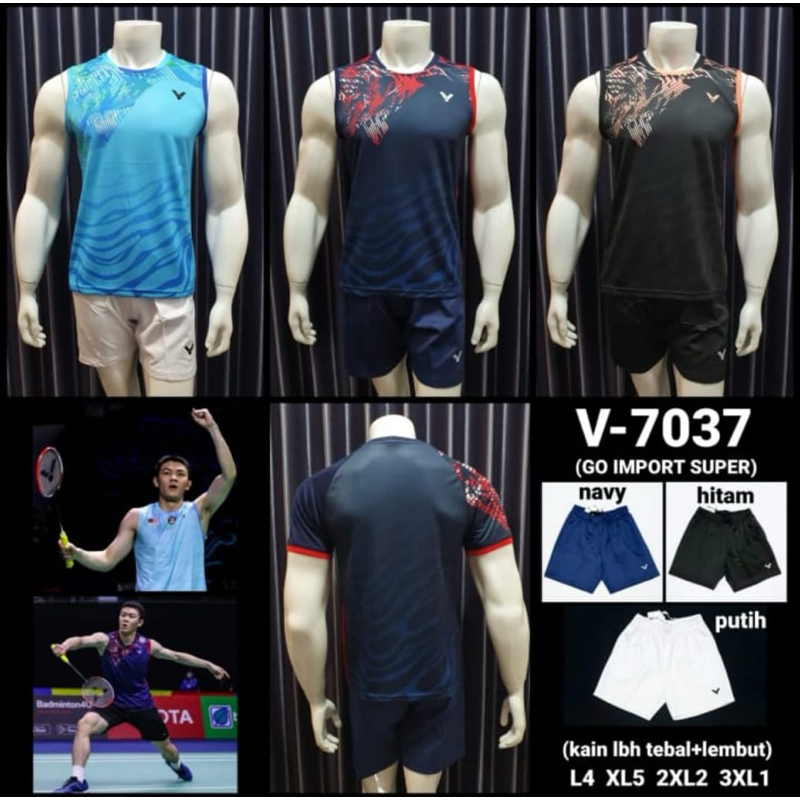 Kaos / Baju Singlet / Lengan Buntung dan Celana Badminton VTR Impor GO V-2255 / V-7037