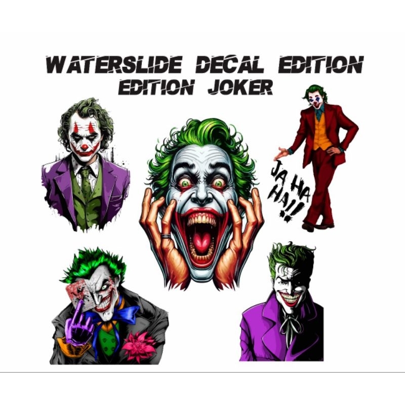 Cetak water slide decal gambar horor joker chucky bisa untuk motor mobil mug dll