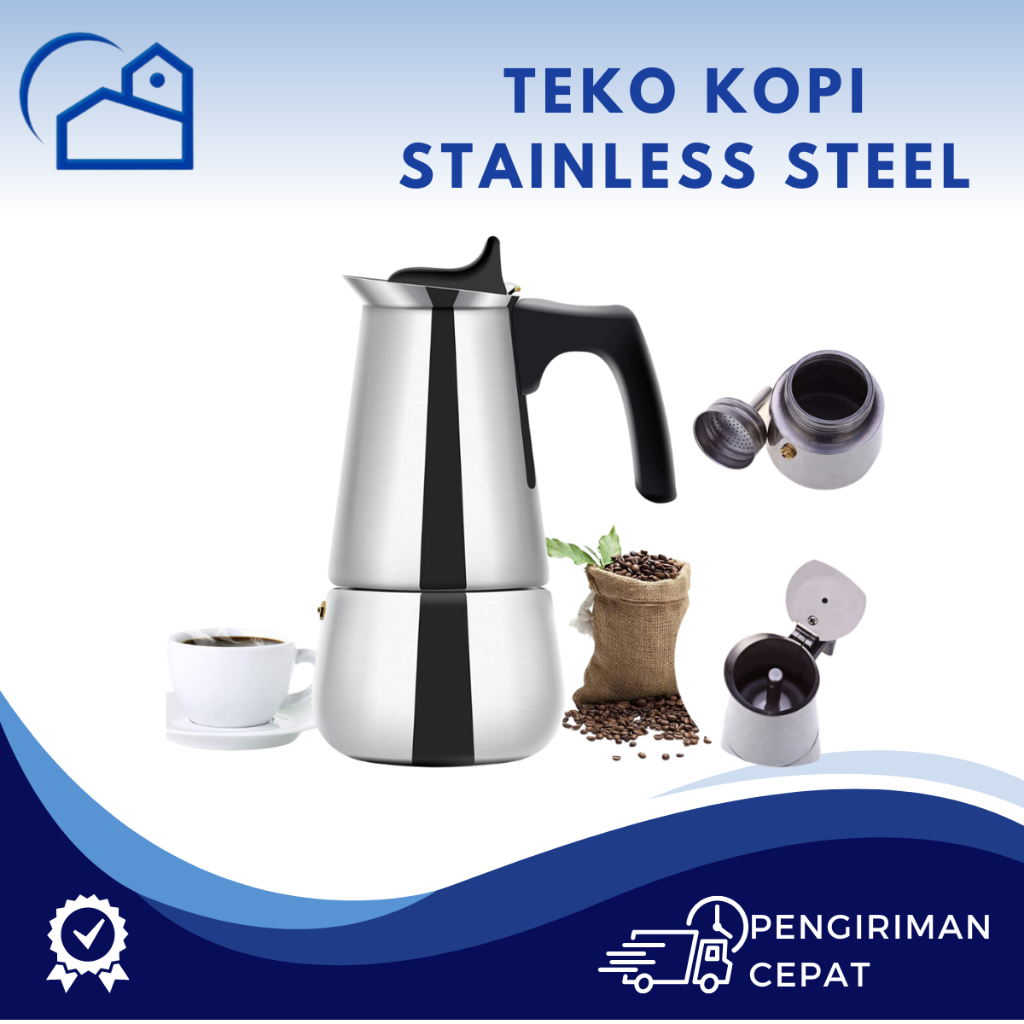 HOMESTATION - Espresso Maker Moka Pot Stainless Teko Kopi /Teko Kopi Espresso Stainless Steel  8006
