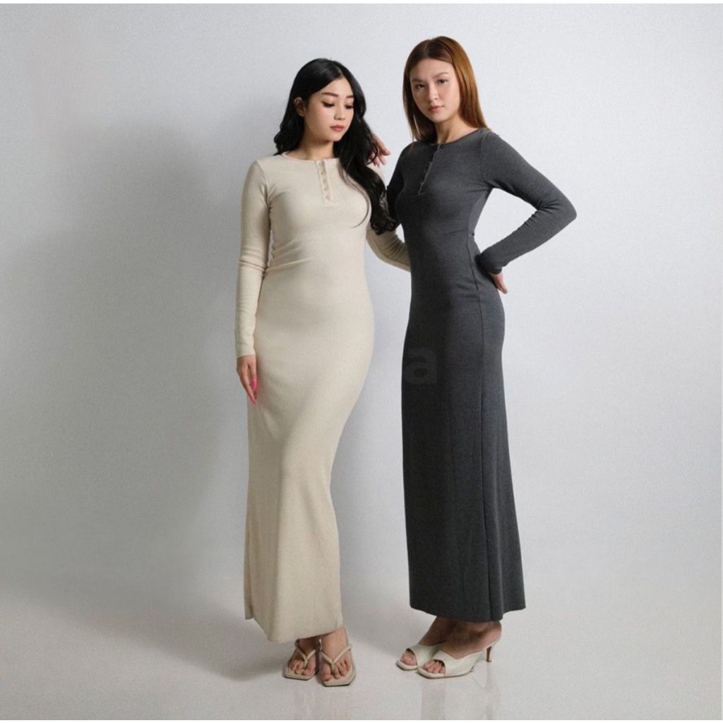Arisha DRESS KNIT RIB Fashion - Arisha Casual Long Dress Wanita - Terbaru