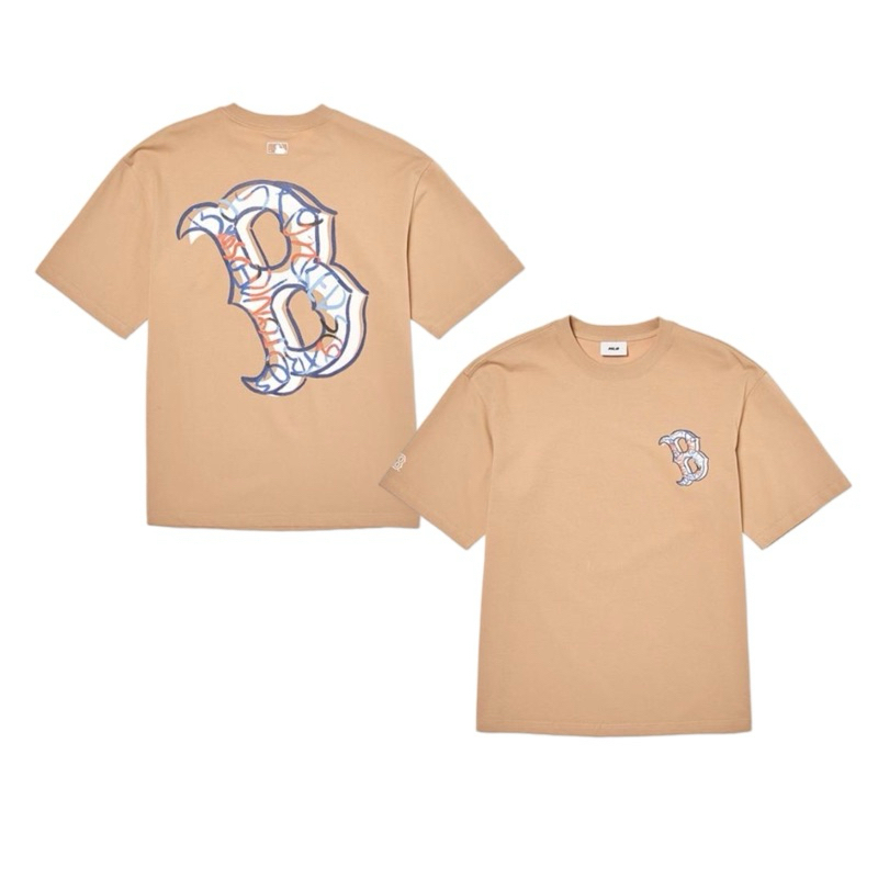 MLB Basic Colorful Mega Logo Boston Red Sox Brown Tshirt - ORI