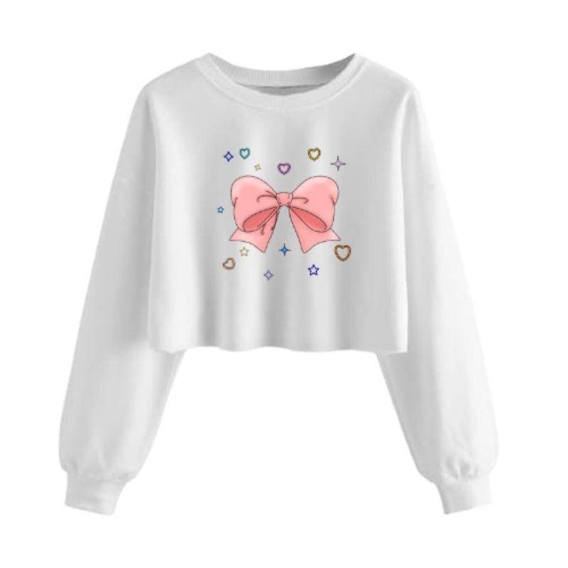 Sweater Crop Top Anak Perempuan Remaja Tanggung Motif Pita Lucu Kekinian 4-14 Tahun - Fashion Baju