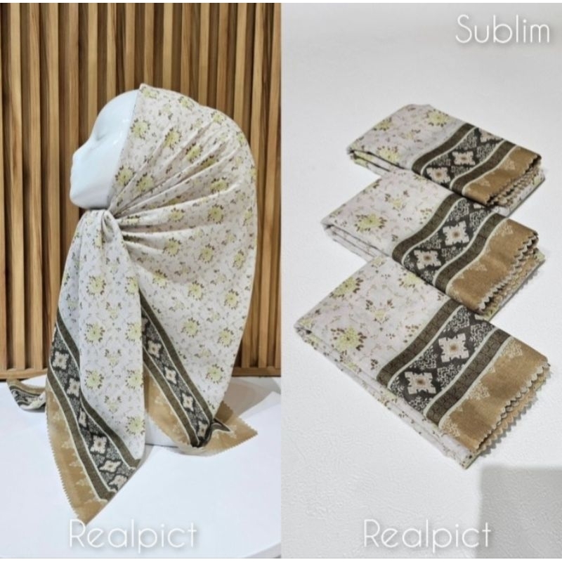 HIJAB SEGI EMPAT VOAL MOTIF BUNGA LUSI PUTIH OLIVE