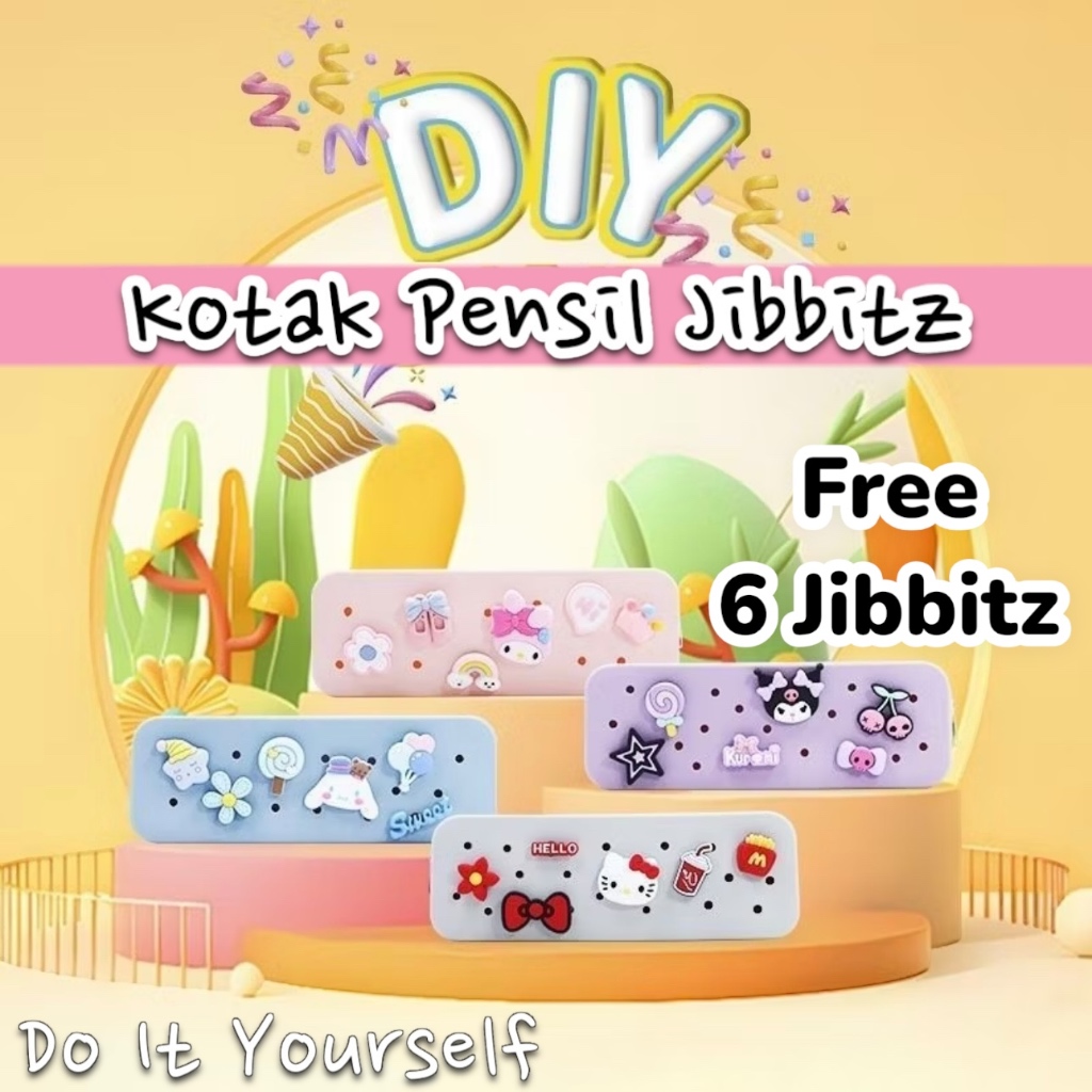 

Kotak Pensil DIY Jibbitz Silikon Karakter Tempat Pensil Alat Tulis DIY Motif lucu Kotak Pensil Anak