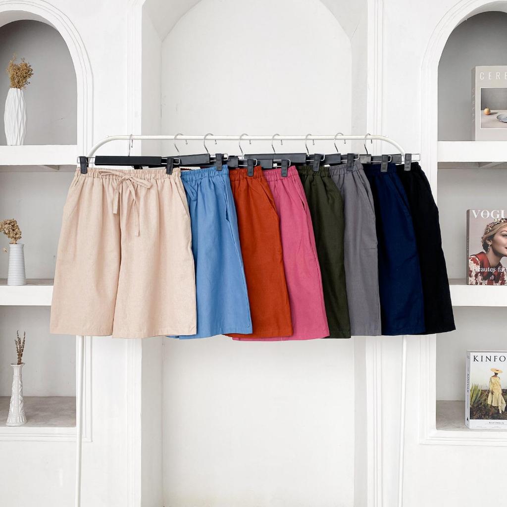 Meira Short Pant Girl Premium Celana Pendek Wanita Bahan Tebal Linen Rami Rumahan Santai Nyaman Kore