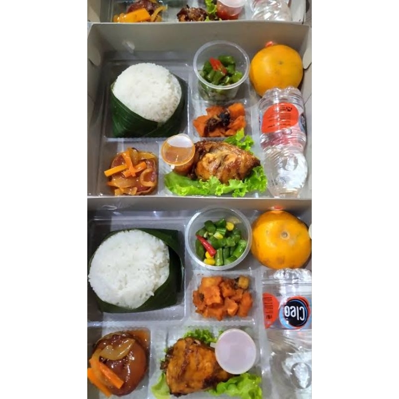 

Nasi Box isi 3 menu lengkap air botol buah