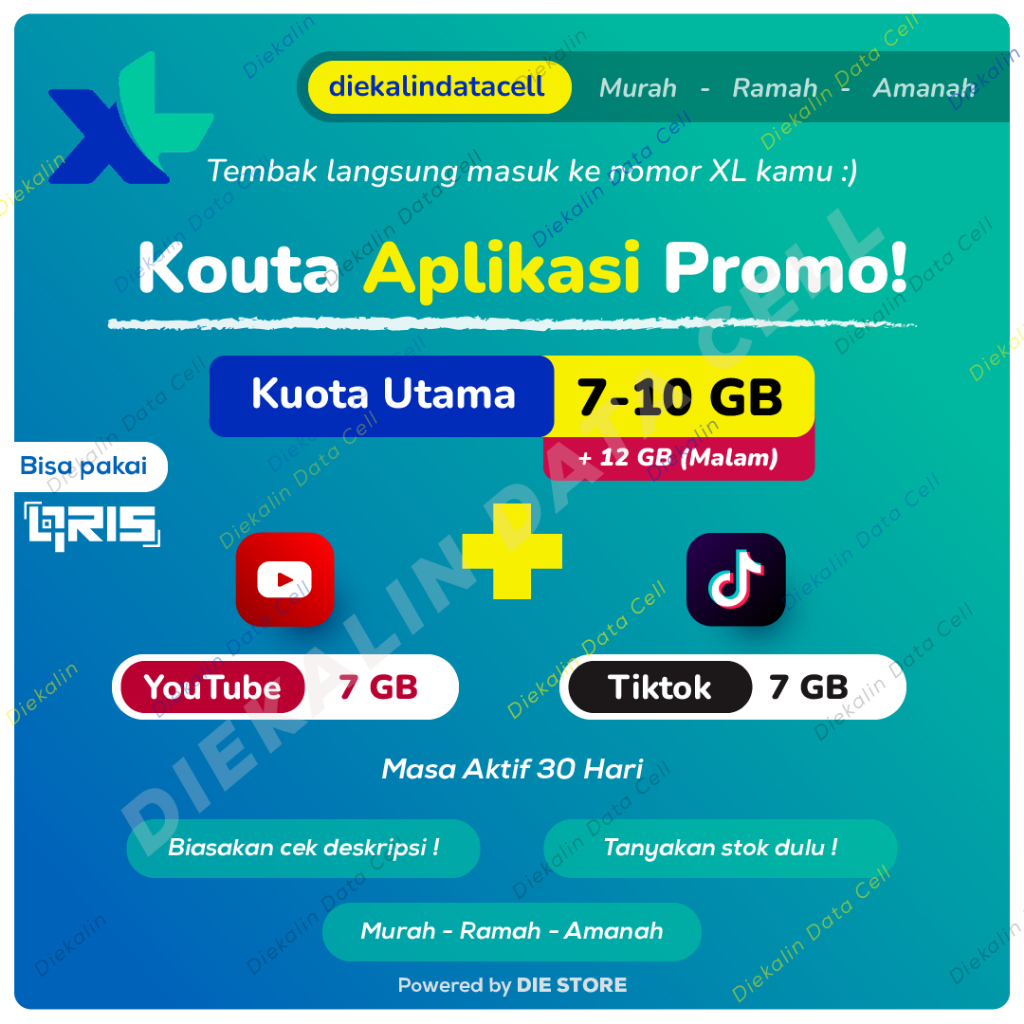 Kuota ADD ON Xtra Combo Flex TEMBAK/INJECT XL Axiata Reguler Tiktok Yutub - Murah Ramah Amanah